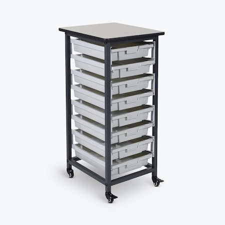 Luxor Mobile Bin Storage Unit - Single Row with Small Clear Bins MBS-SR-8S-CL